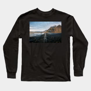 Aerial of the Icelandic Stokksnes Mountain Range in Iceland during sunset Long Sleeve T-Shirt